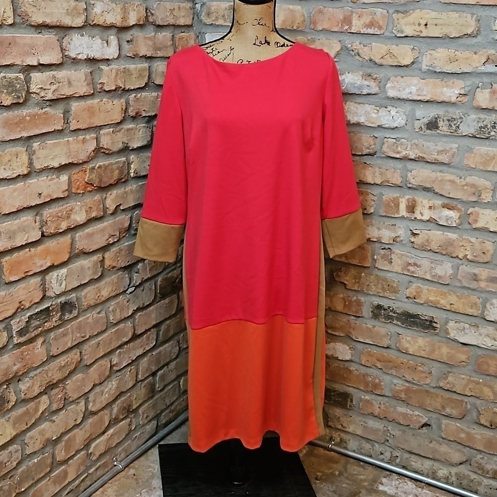 NWT Iman Colorblock Midi Dress - Pink Orange Tan - Size XL - Fully Lined